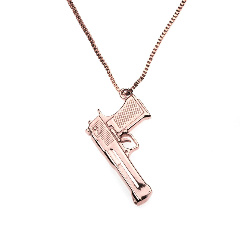 Classic Vintage Handgun Style Solid Rose Gold Pendant By Jewelry Lane