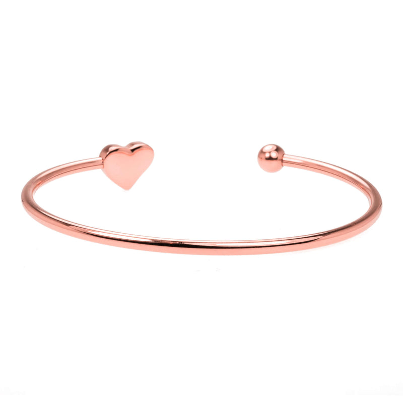 Beautiful Round Single Heart Solid Rose Gold Cuff Bangle by Jewelry Lane