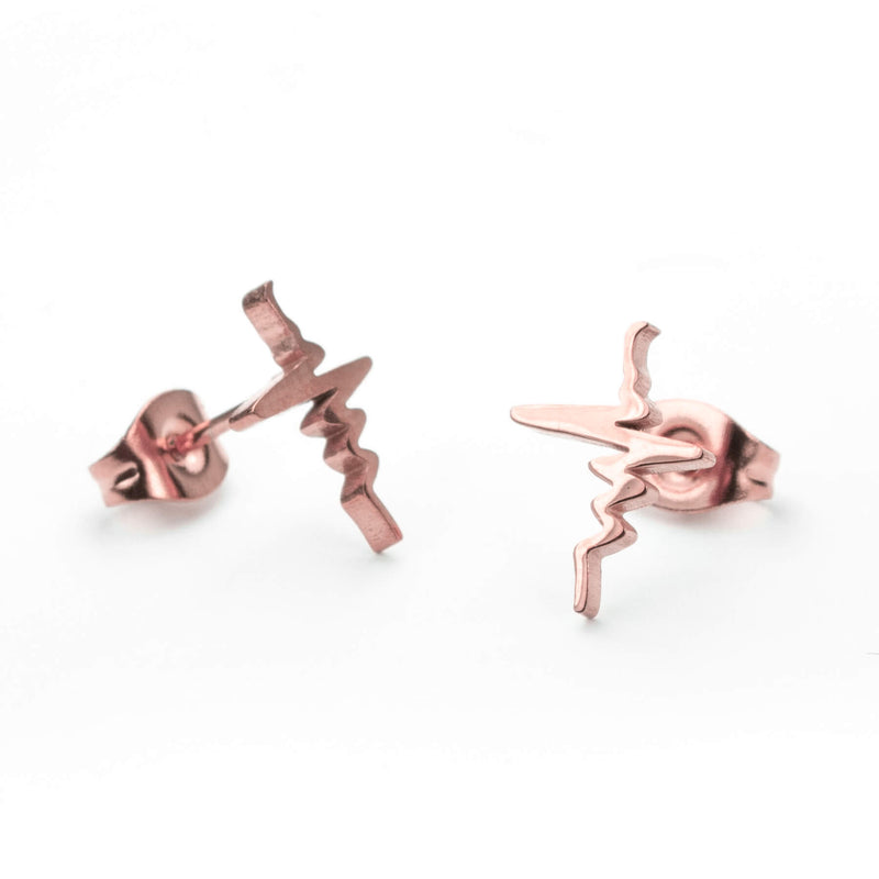 Beautiful Solid Rose Gold Heart Beat Earrings by Jewelry Lane