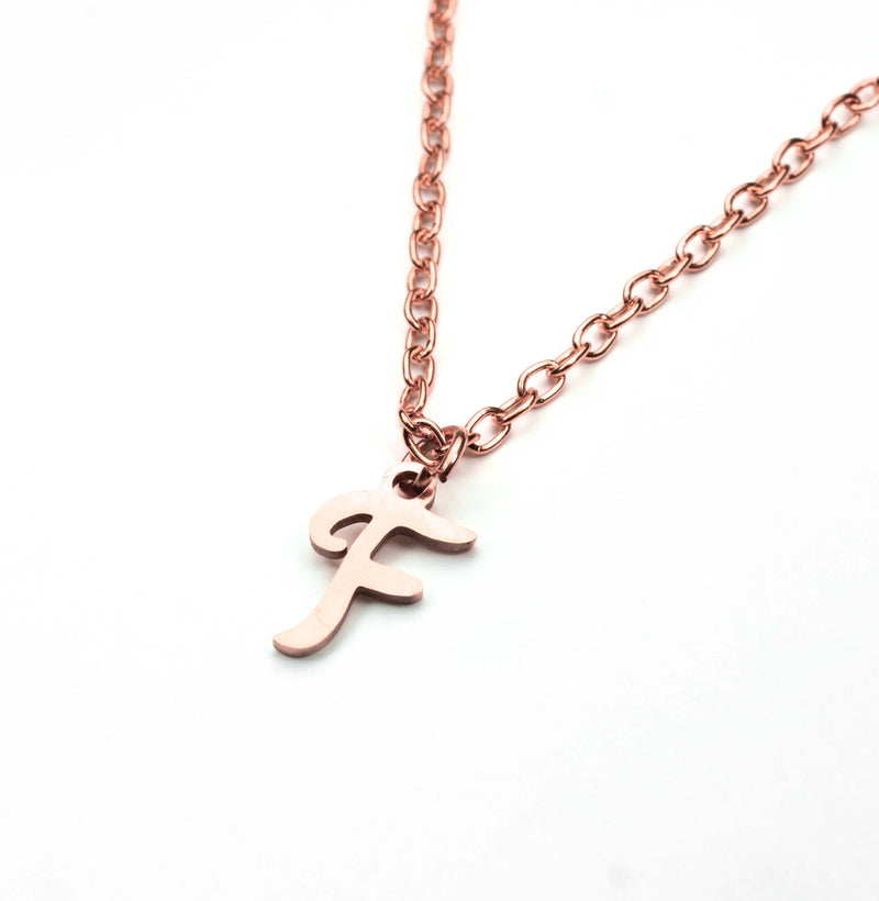 Beautiful Polished Letter F Solid Rose Gold Pendant By Jewelry Lane