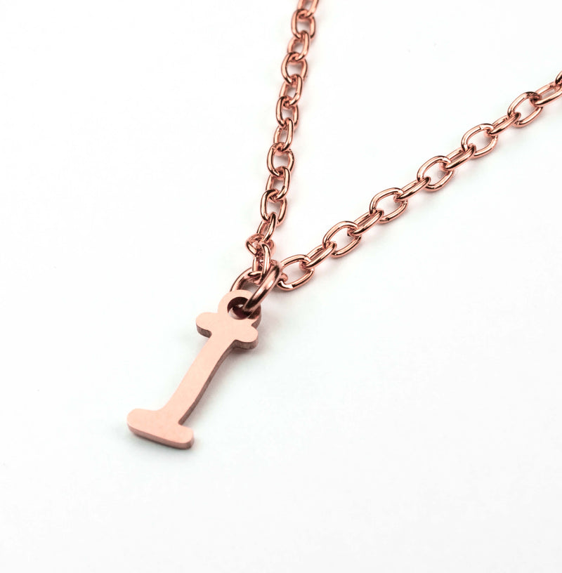 Beautiful Polished Letter I Solid Rose Gold Pendant By Jewelry Lane