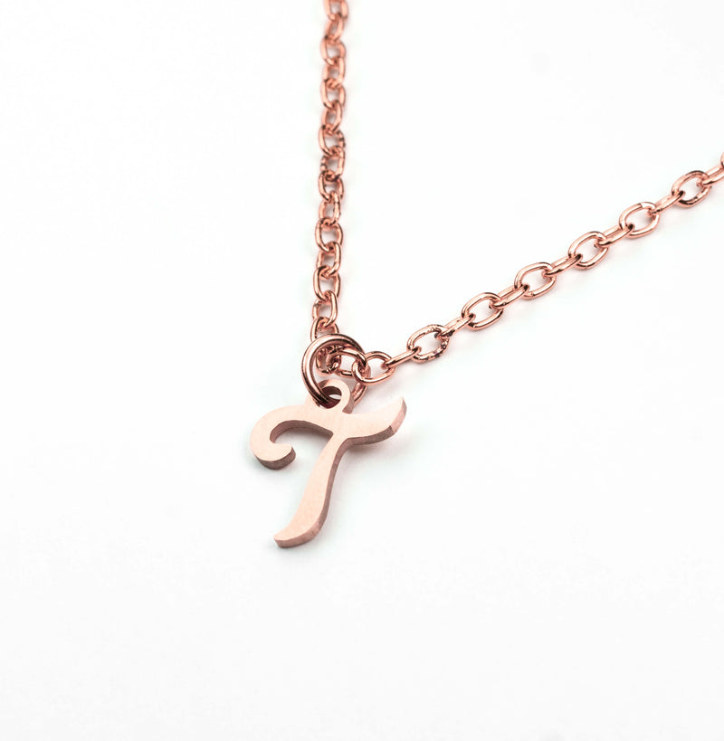 Beautiful Polished Letter T Solid Rose Gold Pendant By Jewelry Lane