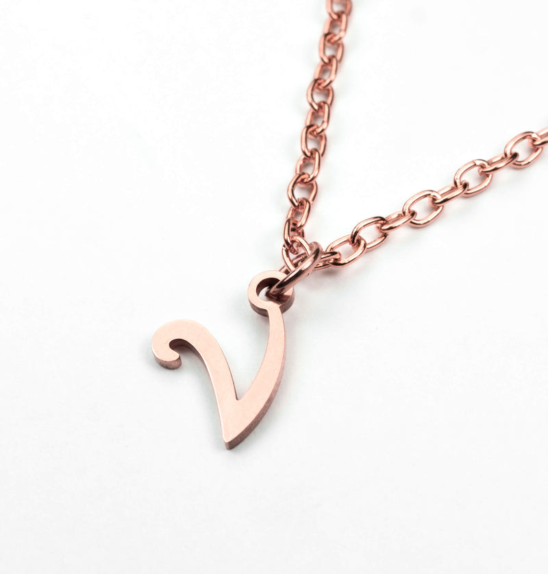 Beautiful Polished Letter V Solid Rose Gold Pendant By Jewelry Lane