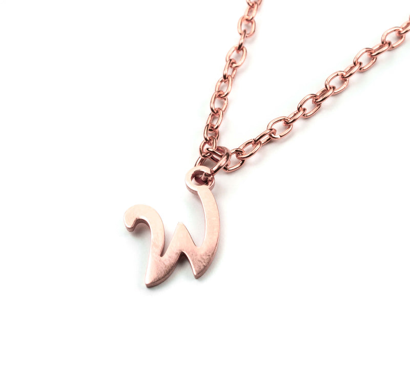 Beautiful Polished Letter W Solid Rose Gold Pendant By Jewelry Lane