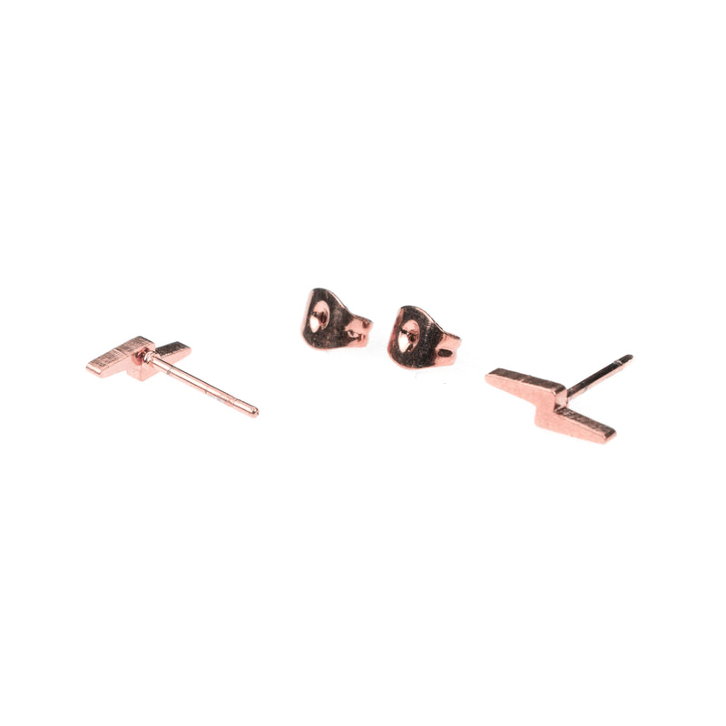 Elegant Simple lightning Stud Design Solid Rose Gold Earrings By Jewelry Lane