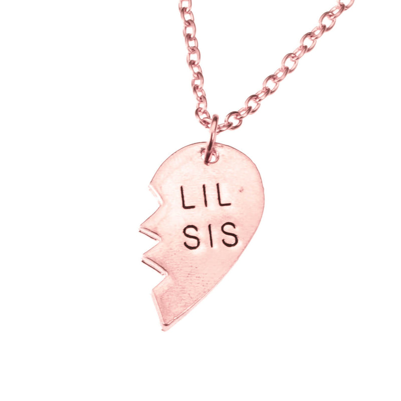Charming Lovable Lil Sis Half Heart Design Solid Rose Gold Pendant By Jewelry Lane
