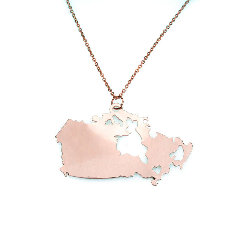 Beautiful Modern Canada Map Love Solid Rose Gold Pendant By Jewelry Lane