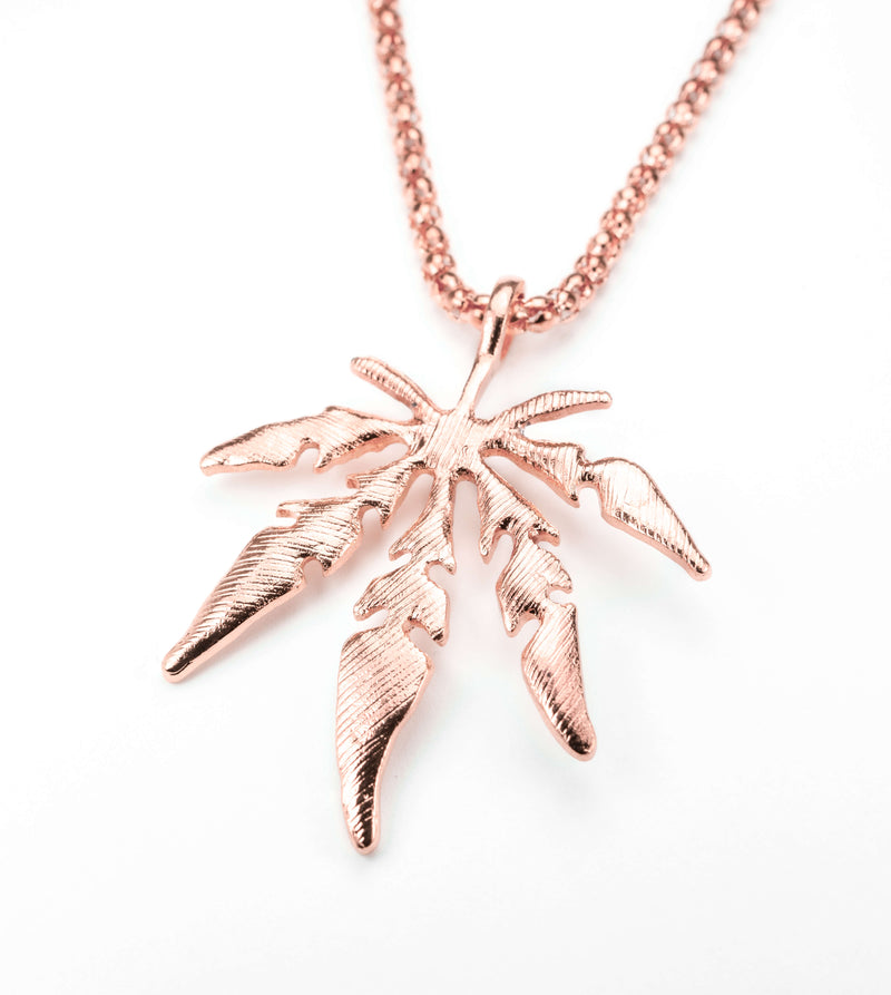 Marijuana Leaf Pendant - Rose Gold