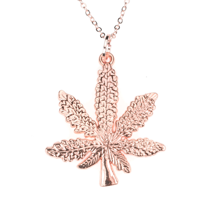 Beautiful Unique Marijuana Leaf Design Solid Rose Gold Pendant By Jewelry Lane