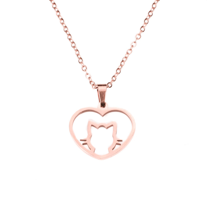 Beautiful Charming Cat Love Heart Solid Rose Gold Pendant By Jewelry Lane