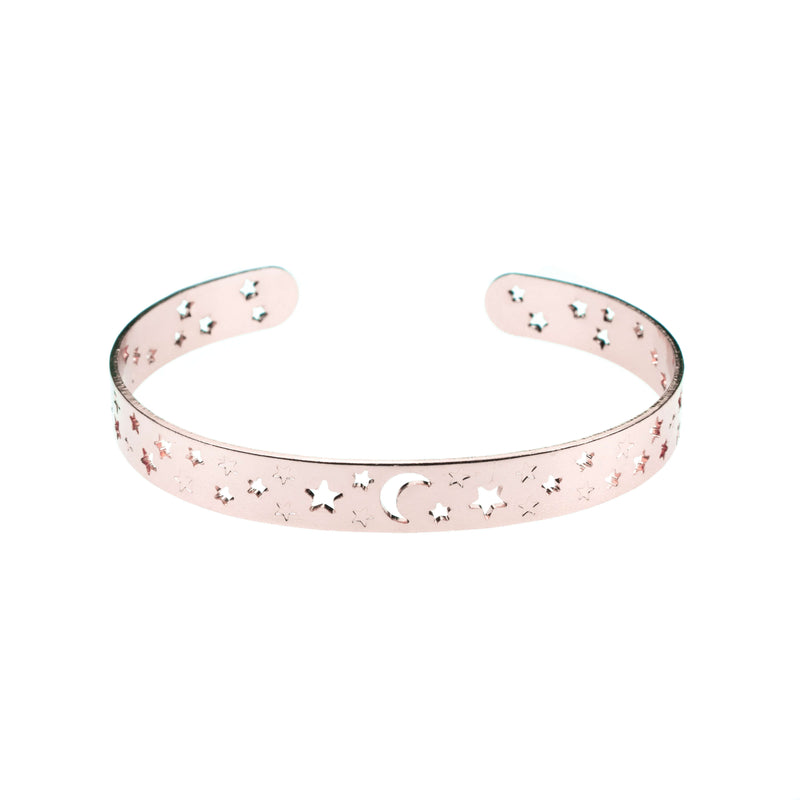 Beautiful Gorgeous Intricately Cut Moon Star Solid Rose  Gold Bangle By Jewelry Lane