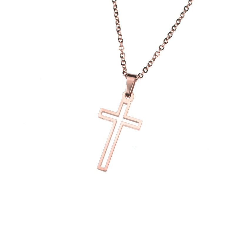 Elegant Religious Open Cross Solid Rose Gold Pendant By Jewelry Lane