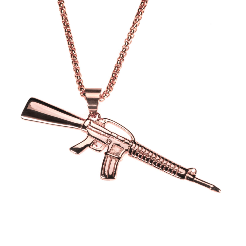 Elegant Handcrafted Weapon Rifle Design Solid Rose Gold Pendant By Jewelry Lane
