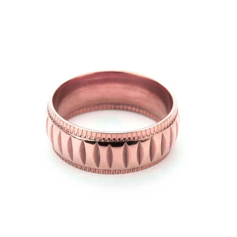 Simple Elegance Classic Machine Cut Solid Rose Gold Ring By Jewelry Lane