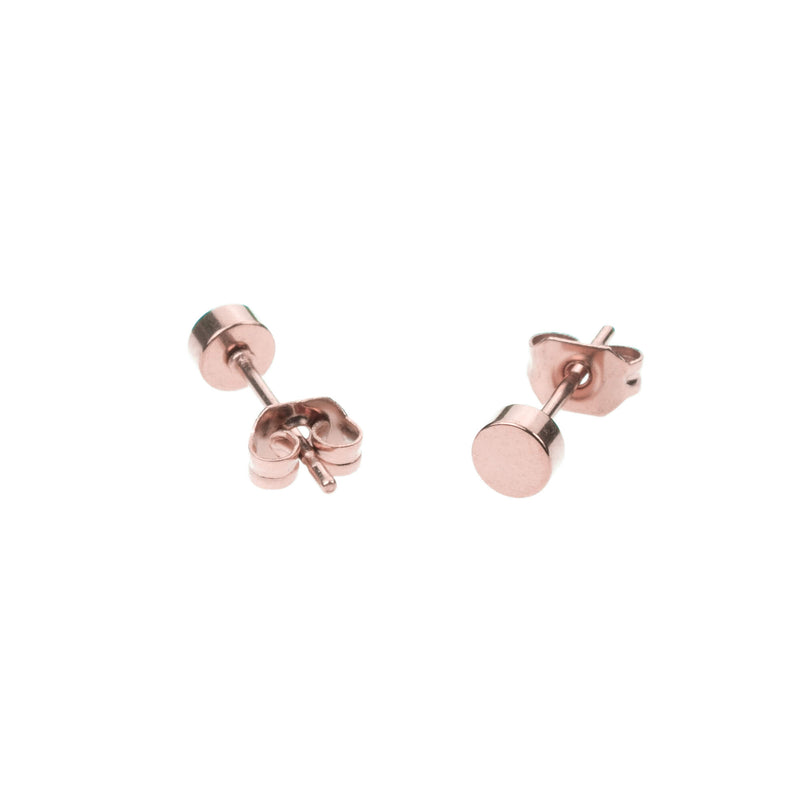 Simple Evergreen Small Round Solid Gold Rose Stud Earrings By Jewelry Lane