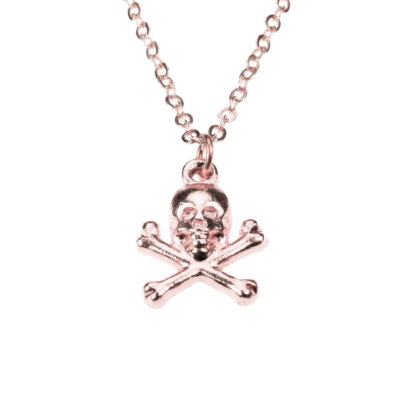 Classic Skull Crossbone Danger Sign Solid Rose Gold Pendant By Jewelry Lane