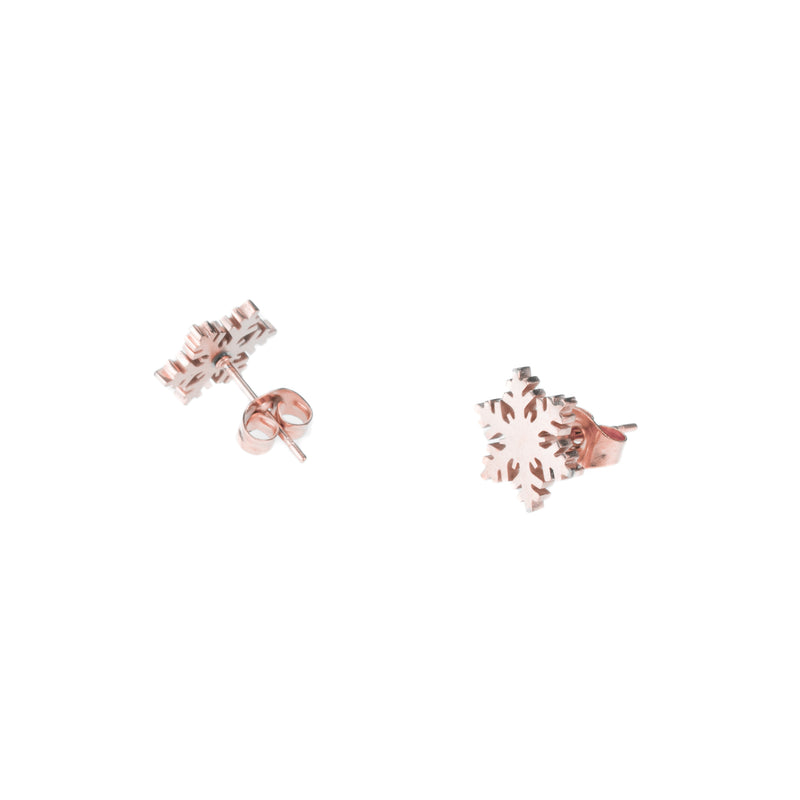 Elegant Unique Snowflakes Solid Rose Gold Stud Earrings By Jewelry Lane