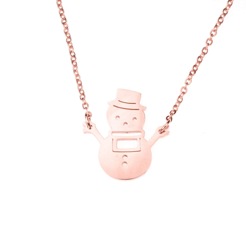 Beautiful Charming Snowman Solid Rose Gold Necklace By Jewelry Lane