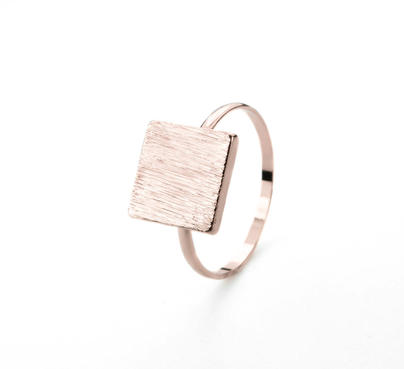 Elegant Plain Square Plate Stacker Solid Rose Gold Ring By Jewelry Lane