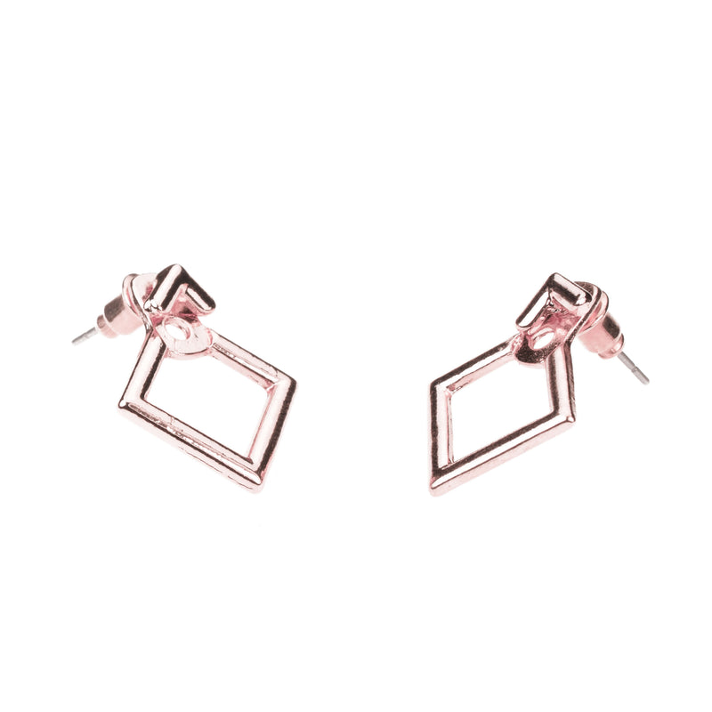 Simple Charming Square Stud Solid Rose Gold Earrings By Jewelry Lane