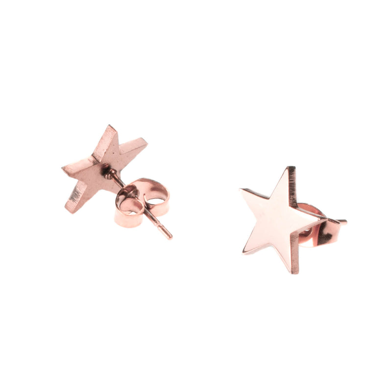 Beautiful Charming Star Stud Solid Rose Gold Earrings By Jewelry Lane