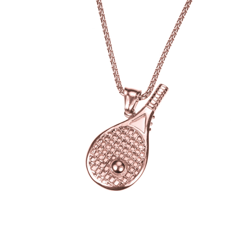 Elegant Sporty Tennis Racquet Style Solid Rose Gold Pendant By Jewelry Lane
