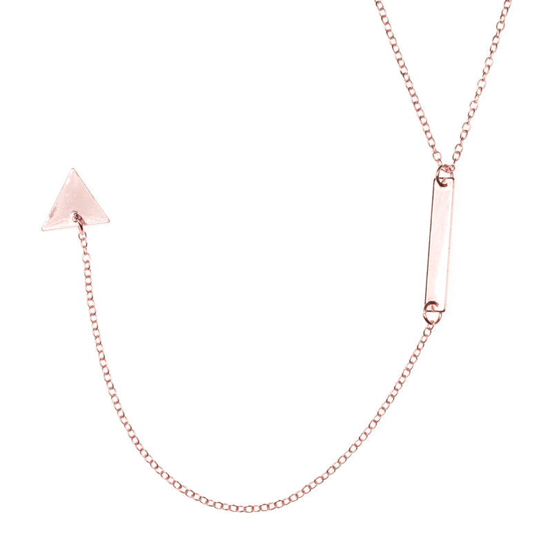 Beautiful Elongated Dangle Drop Triangle Solid Rose Gold Necklace By Jewelry Lane