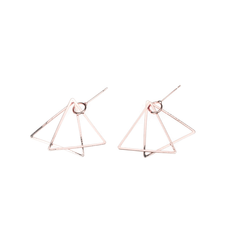Elegant Classic Double Triangle Design Solid Rose Gold Earrings By Jewelry Lane