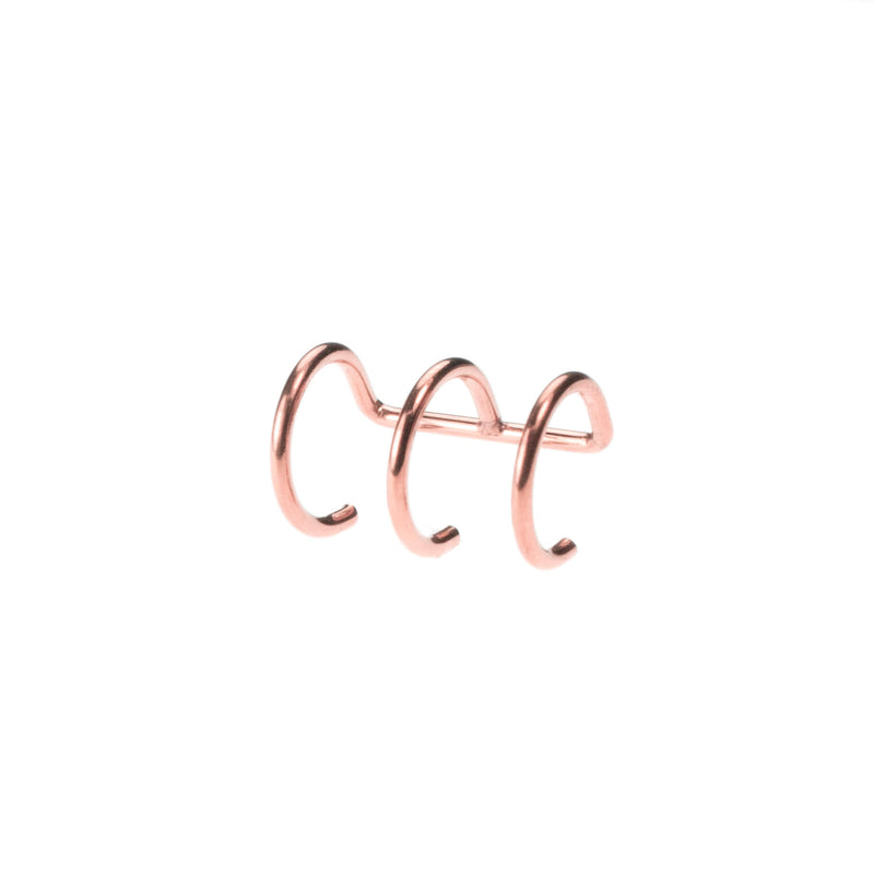Stylish Unique Triple Hoop Solid Rose Gold Cuff Earrings By Jewelry Lane
