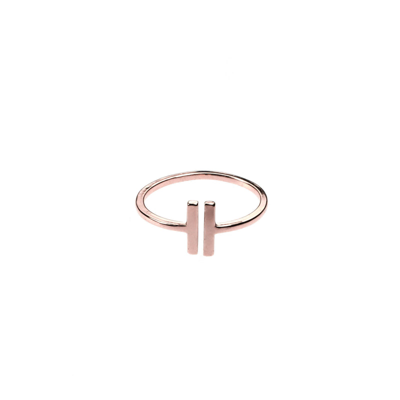 Elegant Modern Two Bar Stacker Solid Rose Gold Ring BY Jewelry Lane