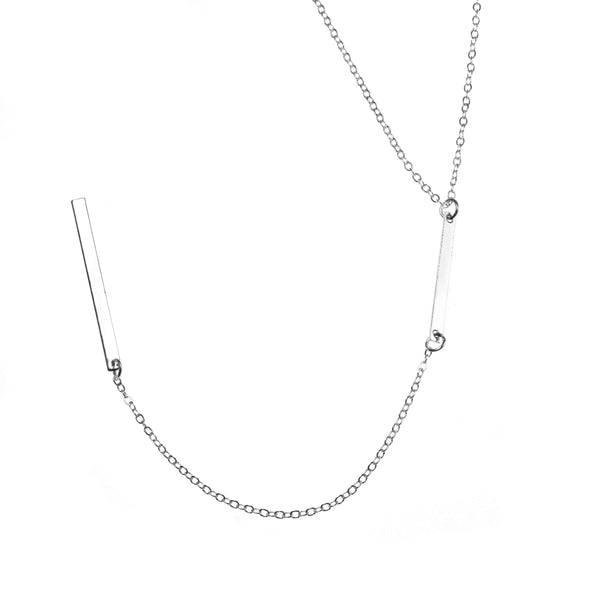 Elegant Long Dangle Drop Bar Solid White Gold Necklace By Jewelry Lane