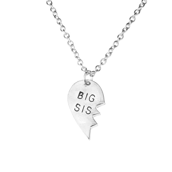 Beautiful Loving Big Sis Half Heart Design Solid White Gold Pendant By Jewelry Lane