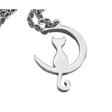 Beautiful Charming Cat Crescent Moon Solid White Gold Pendant By Jewelry Lane