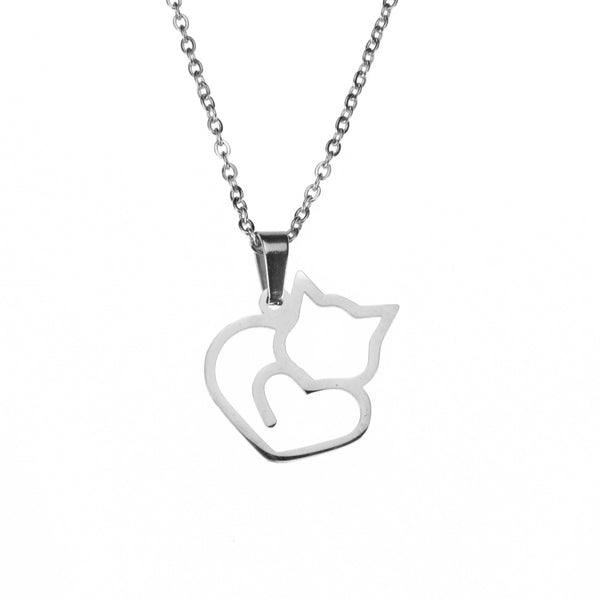 Beautiful Unique Cat Love Heart Design Solid White Gold Pendant By Jewelry Lane