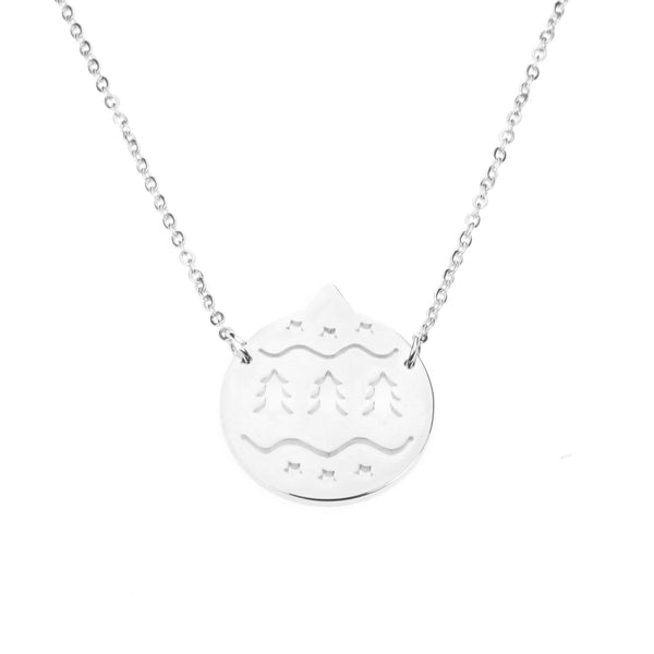 Beautiful Round Christmas Ornament Solid White Gold Necklace By Jewelry Lane