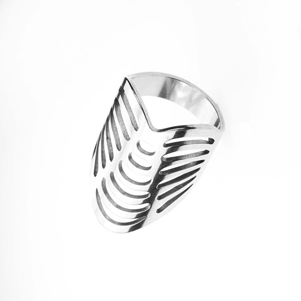 Beautiful Classic Hollow Design Large Solid White Gold Ring By Jewelry Lane