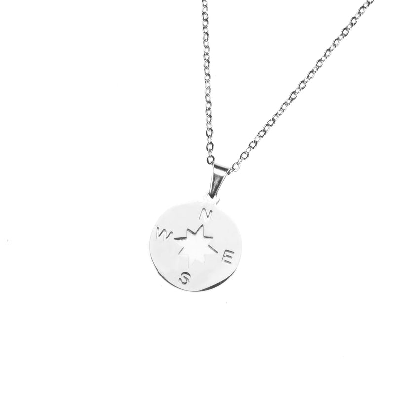 Beautiful Classic Compass Design Solid White Gold Pendant By Jewelry Lane