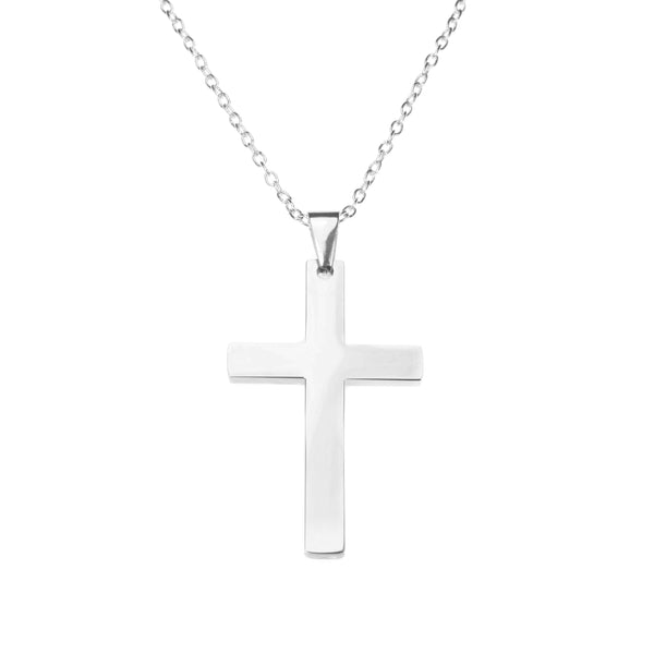 Simple Plain Evergreen Jesus Cross Solid White Gold Pendant By Jewelry Lane