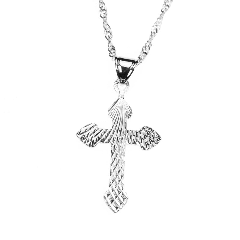 Elegant Beautiful Diamond Cut Jesus Cross Solid White Gold Pendant By Jewelry Lane