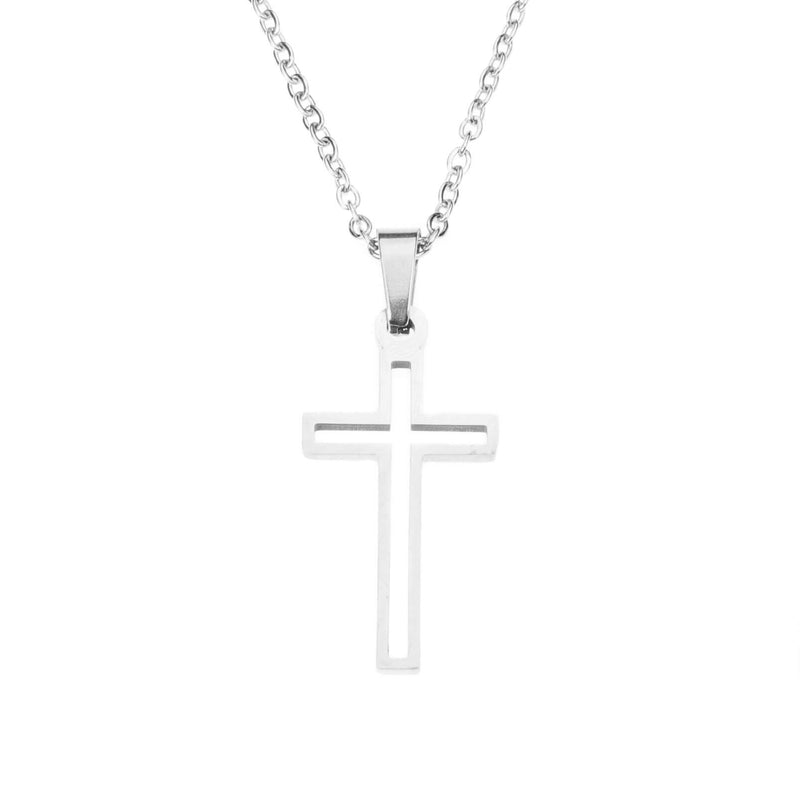 Elegant Religious Hollow Jesus Cross Solid White Gold Pendant By Jewelry Lane