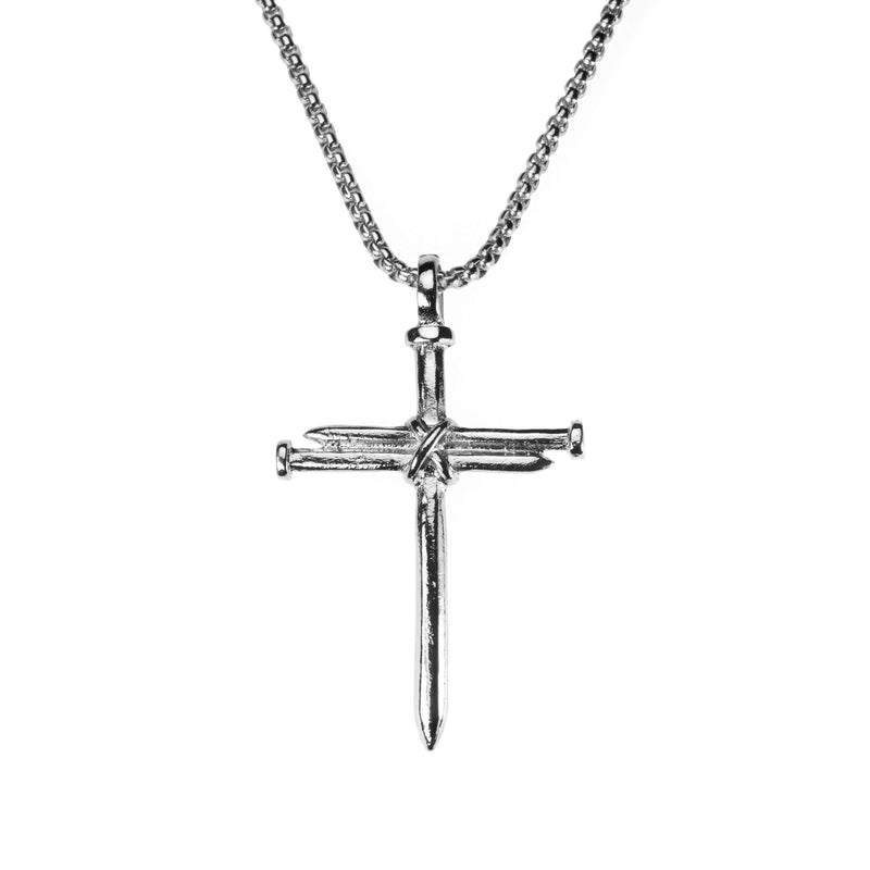 Elegant Religious Nail Cross Design Solid White Gold Pendant By Jewelry Lane