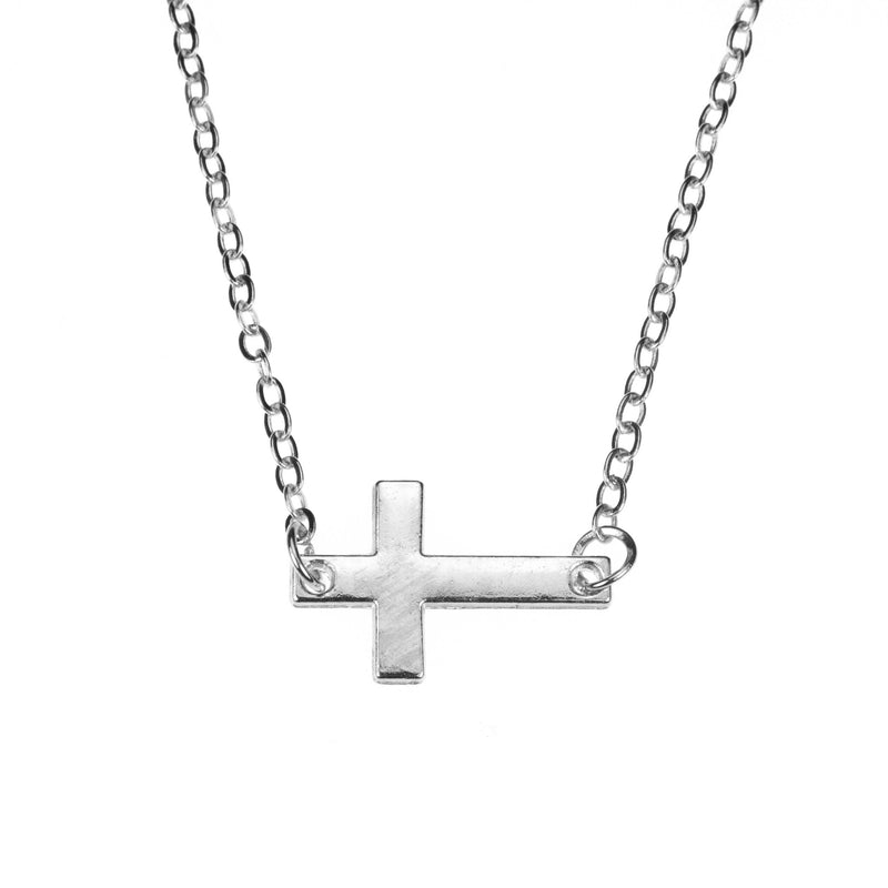 Elegant Simple Sideway Cross Solid White Gold Pendant By Jewelry Lane