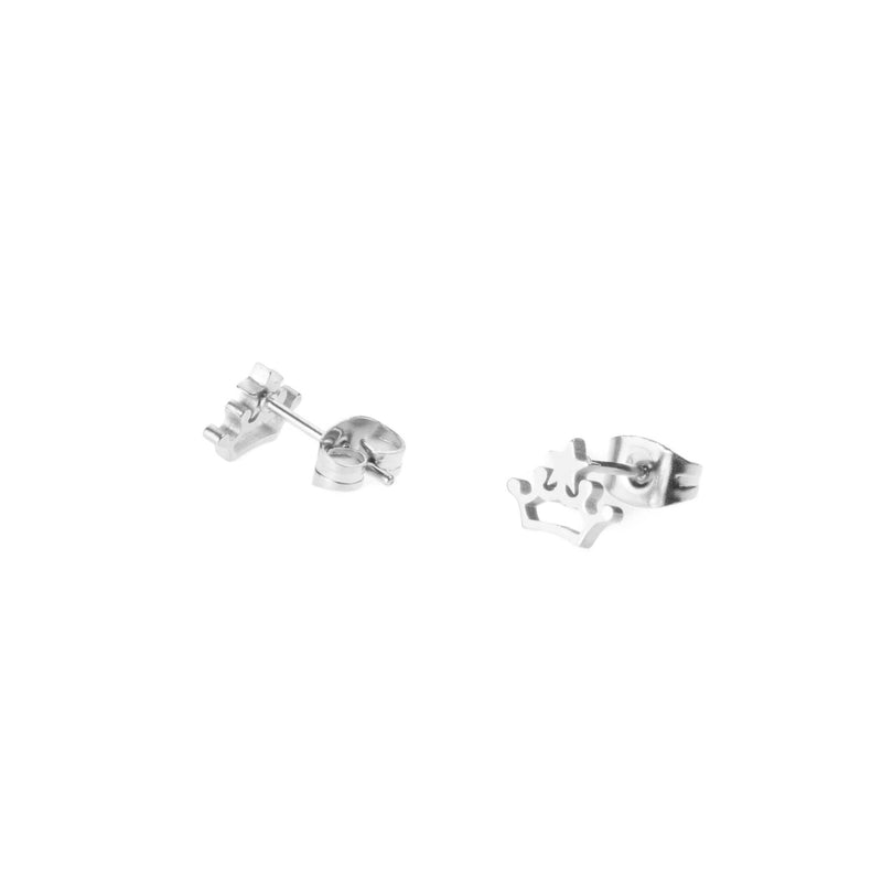 Beautiful Charming Princess Crown Solid White Gold Stud Earrings By Jewelry Lane