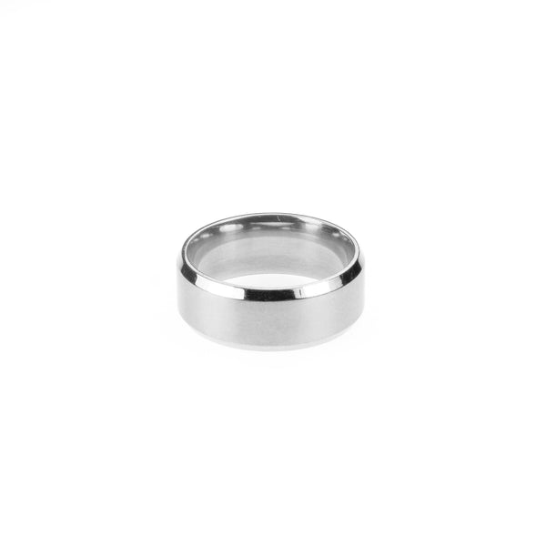 Simple Polished Beveled D-Shape Solid White Gold Band Ring For Jewelry Lane