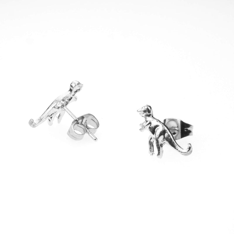 Beautiful Unique Dinosaur Stud Solid White Gold Earrings By Jewelry Lane