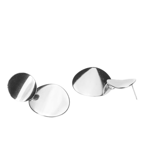 Elegant Stylist Double Disc Solid White Gold Earrings By Jewelry Lane