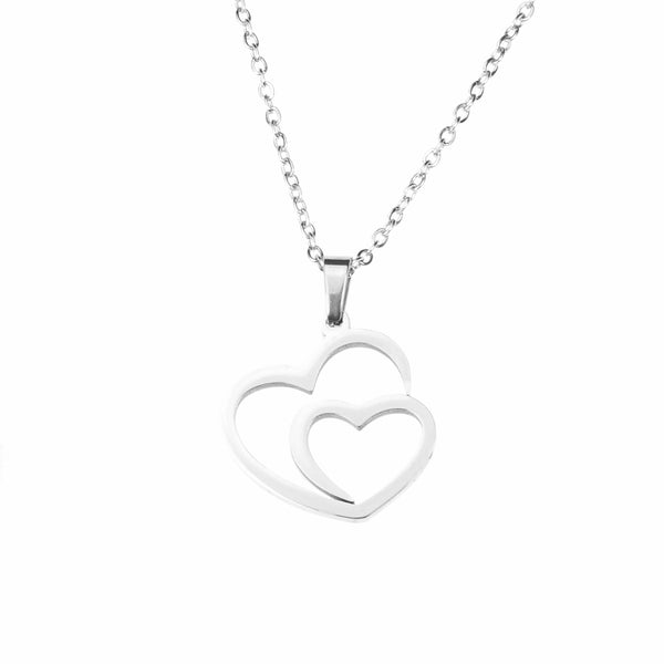 Beautiful Modern Dual Heart Love Solid White Gold Pendant By Jewelry Lane