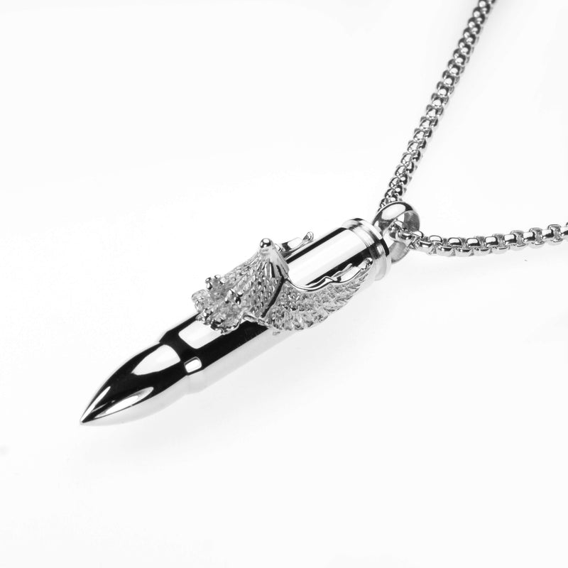 Exquisite Classic Eagle Bullet Design Solid White Gold Pendant By Jewelry Lane