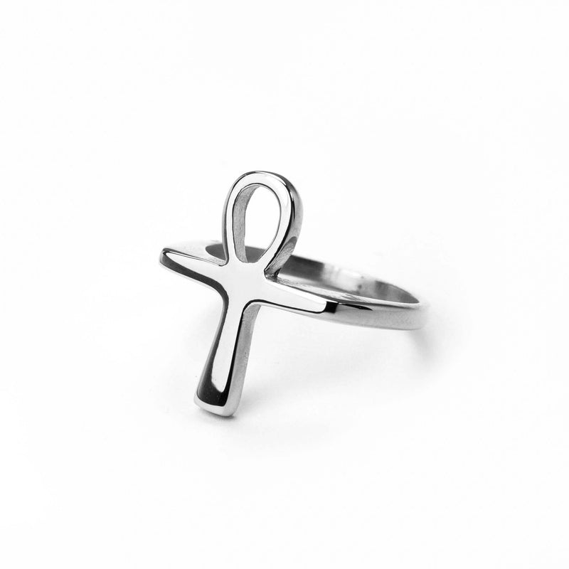 Elegant Egyptian Ankh Eternal Solid Wite Gold Cross Ring By Jewelry Lane