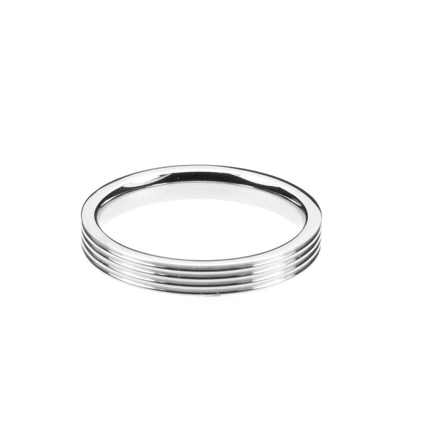 Smooth Comfortable 4 Grooved Solid White Gold Band Ring By Jewelry Lane